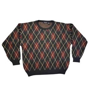 Vintage Van Heusen Mens Argyle Sweater XL Crew Neck Pullover Knit Grandpa‎ 90s